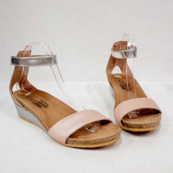 NAOT Pixie Wedge Ankle Strap Sandals Blush and Silver Leather Women's Size 9 - Picture 3 of 10